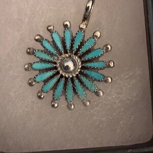 Zuni silver  and Turquoise Flower Pendant